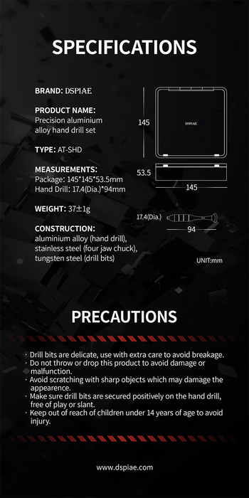 AT-SHD PRECISION ALUMINIUM ALLOY HAND DRILL SET