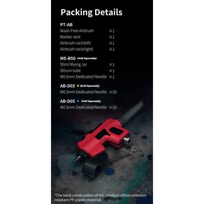 PT-AB Wash-Free Airbrush + Hobby MIO HM-02 Pro Set