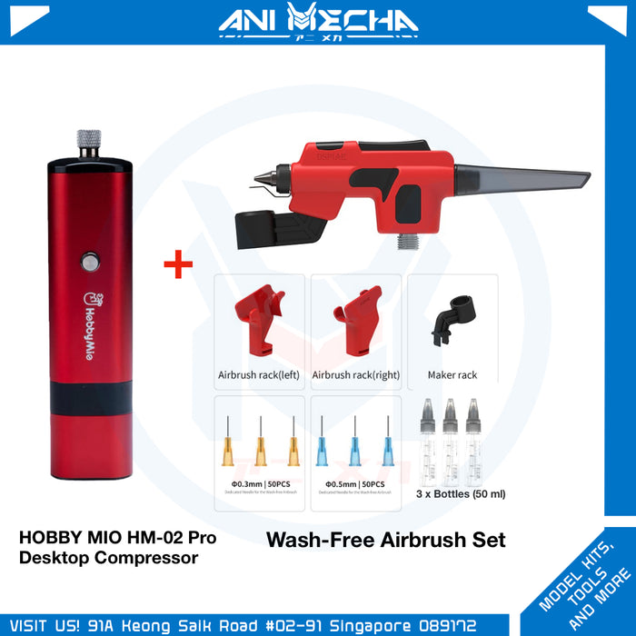 PT-AB Wash-Free Airbrush + Hobby MIO HM-02 Pro Set